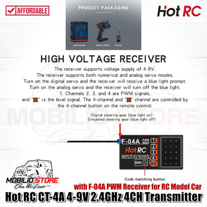 HotRC CT-4A 4-9V 2.4GHz 4CH Transmitter with F-04A PWM Receiver RC