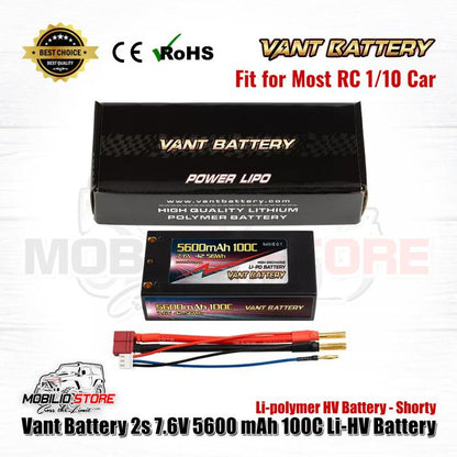 Baterai Vant 2S 7.6V 5600 mAh 100C Li-HV Li-Polimer HV Shorty