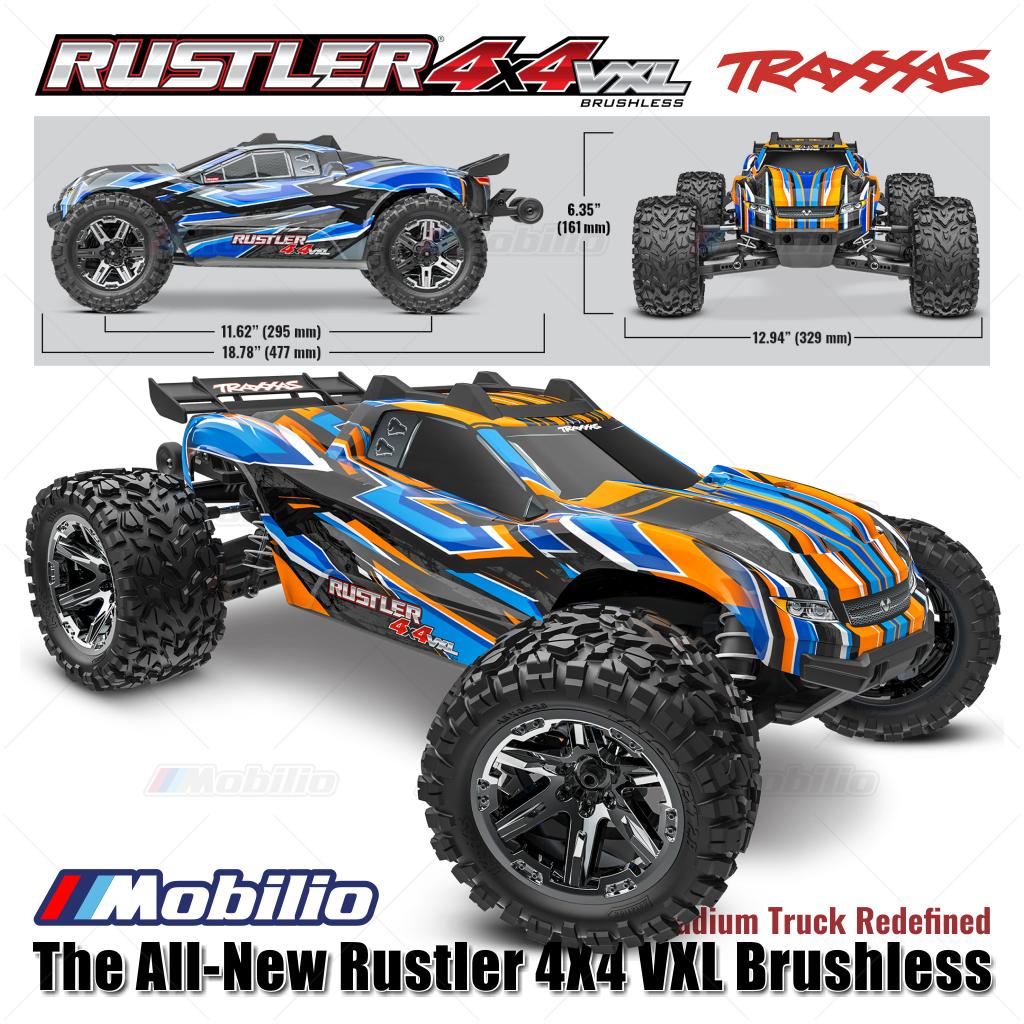 Traxxas 67376-4 Rustler 4X4 VXL Brushless HD Skala 1/10 Truk 4x4 Tahan Air RTR