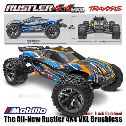 Traxxas 67376-4 Rustler 4X4 VXL Brushless HD Skala 1/10 Truk 4x4 Tahan Air RTR
