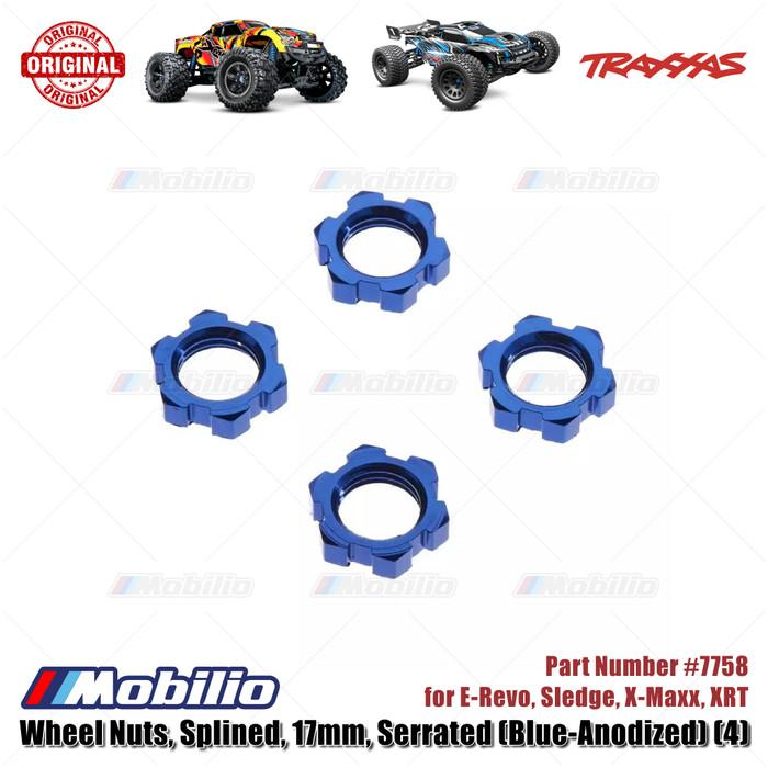 Traxxas Part #7758 Wheel Nuts Splined 17mm Serrated Blue-anodized 4 Pcs for E-Revo Sledge X-Maxx XRT