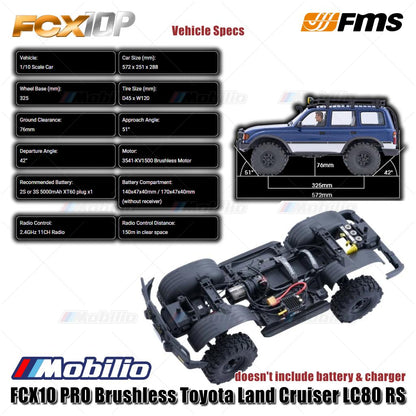 FMS FCX10 PRO Brushless Toyota Land Cruiser LC80 RS RC Crawler Adventure RTR