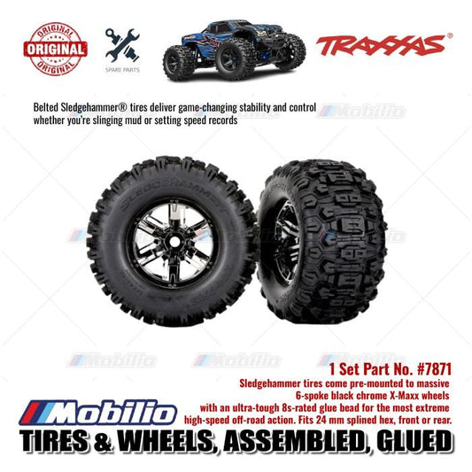 Traxxas Part #7871 Tires & Wheels Assembled Glued X-Maxx Black Wheels Sledgehammer Belted Tires Dual Profile 4.3" Outer 5.7" Inner Foam Inserts RC X-Maxx XRT