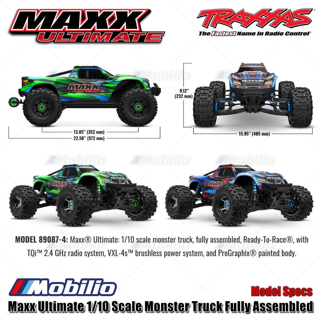Traxxas 89087-4 Maxx Ultimate Truk Monster Skala 1/10 Rakitan Lengkap RTR Siap Balap RC dengan Sistem Radio TQi 2.4 GHz dan Sistem Tenaga Brushless VXL-4S