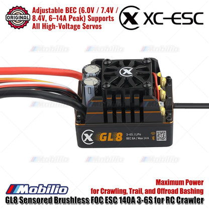 XC-ESC GL8 Sensored Brushless ESC 140A 3-6S untuk RC Crawler Trail dan Offroad Bashing