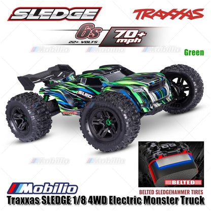 Traxxas 95096-4 SLEDGE 1/8 Truk Rakasa 6s Tanpa Sikat 2.4GHz 4WD RTR TQI TSM Ban Sabuk