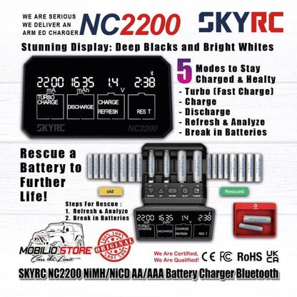 SKYRC NC2200 12V/2.0A 4Slot Pengisi Daya Baterai AA AAA NiMH/NiCD Bluetooth