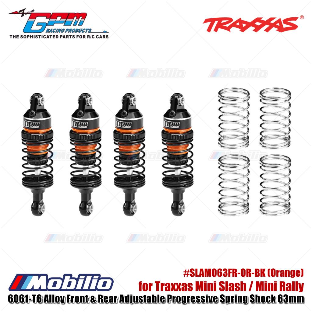 GPM Part #SLAM063FR 6061-T6 Alloy Front & Rear Adjustable Progressive Spring Shock 63mm for Traxxas Mini Slash / Mini Rally Upgrade