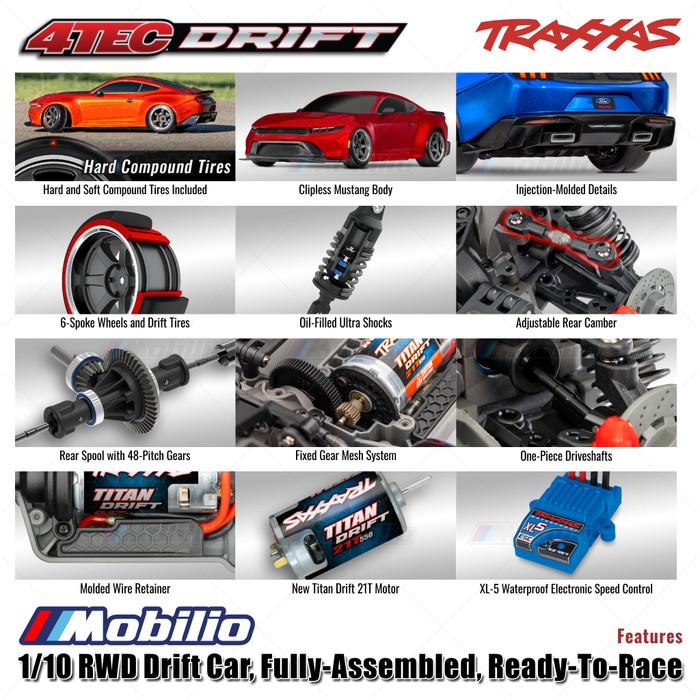 Traxxas 105237-4 Ford Mustang 4-Tec Drift: Mobil Drift RWD 1/10 Tahan Air RTR TSM dengan Modul Nirkabel