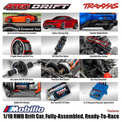 Traxxas 105237-4 Ford Mustang 4-Tec Drift: Mobil Drift RWD 1/10 Tahan Air RTR TSM dengan Modul Nirkabel