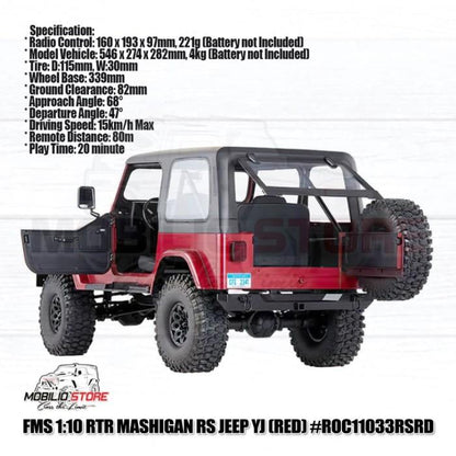 FMS Mashigan RS Jeep Wrangler (YJ) Merah 4WD Skala 1/10 RTR RC Crawler