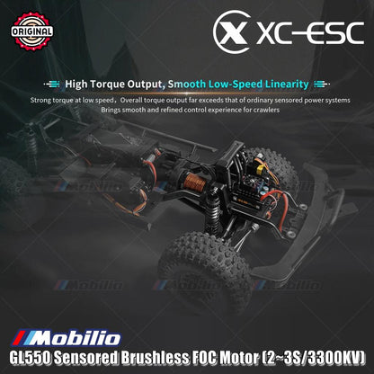 Motor FOC Tanpa Sikat XC-ESC GL550 Sensor (2~3S/3300KV) untuk Mobil Crawler Skala 1/8, 1/10 Petualangan dengan Torsi Kecepatan Rendah yang Kuat dan Tahan Air IP67