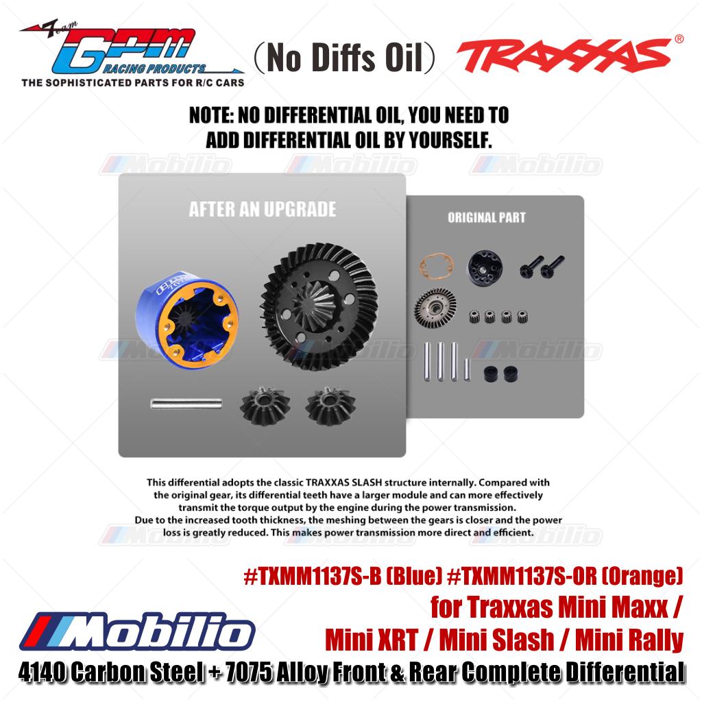 GPM Part #TXMM1137S 4140 Carbon Steel + 7075 Alloy Front & Rear Complete Differential for Traxxas Mini Maxx / Mini XRT / Mini Slash / Mini Rally Upgrade