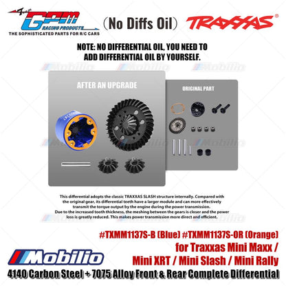 GPM Part #TXMM1137S 4140 Carbon Steel + 7075 Alloy Front & Rear Complete Differential for Traxxas Mini Maxx / Mini XRT / Mini Slash / Mini Rally Upgrade