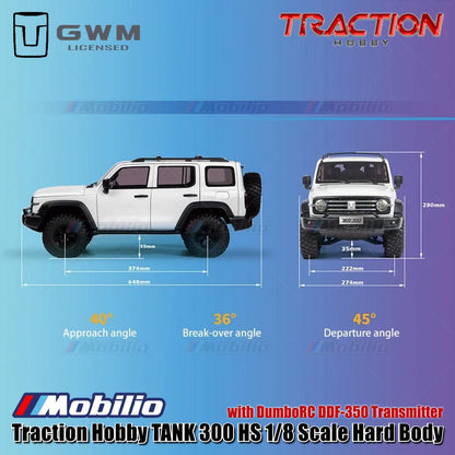 Traction Hobby TANK 300 HS 1/8 Skala Bodi Keras TANK300-HS RC Mobil Crawler Petualangan RTR Remote Control