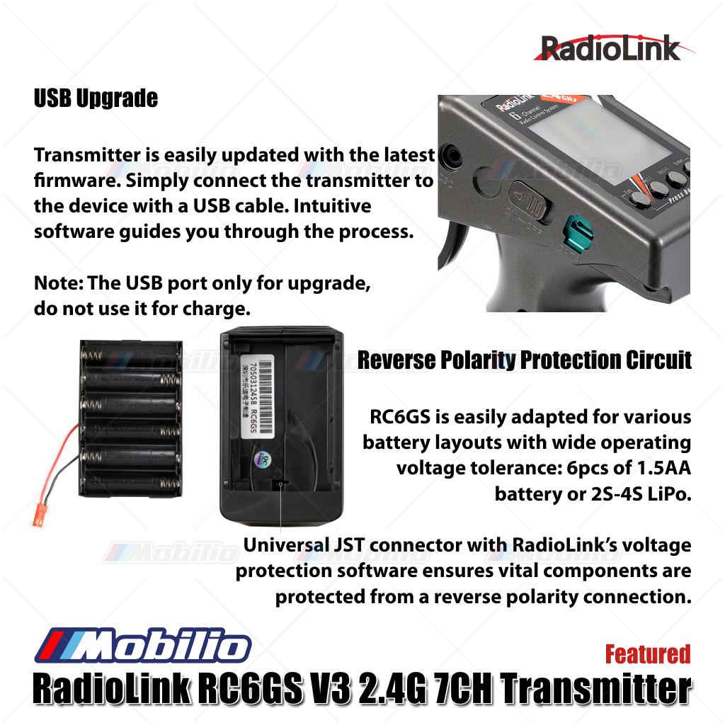 Radiolink RC6GS V3 7 Channels RC Transmitter and Receiver R7FG Fully Waterproof Available for Cars Crawler Truck Boats