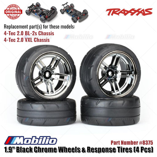 Traxxas Part #8375 1.9" Black Chrome Wheels & Response Tires 4 Pcs for RC 4-Tec 2.0 Chassis