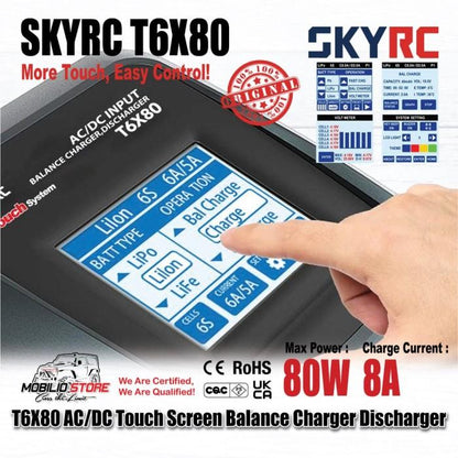 SKYRC T6X80 80W 8A AC/DC LCD Touch Charger Profesional LiPo/LiFe/Lilon