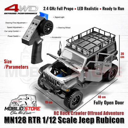MN128 RTR 1/12 Scale Jeep Rubicon RC Rock Crawler Offroad Adventure