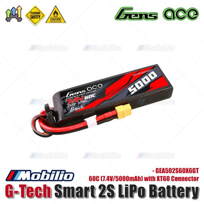 Gens Ace G-Tech Smart 2S LiPo Battery 60C (7.4V/5000mAh) with XT60 Connector - GEA502S60X6GT