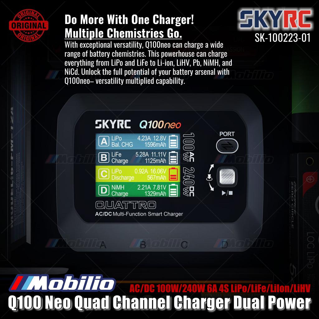 SKYRC #SK-100223-01 Pengisi Daya Empat Saluran Q100 Neo Daya Ganda AC/DC 100W/240W 6A 4S LiPo/LiFe/LiIon/LiHV