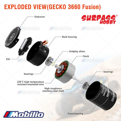 Surpass Hobby Gecko 3660 Fusion FOC 1800KV Motor + 40A ESC All-in-One Waterproof for 1/10 RC Crawler Car Trucks Model