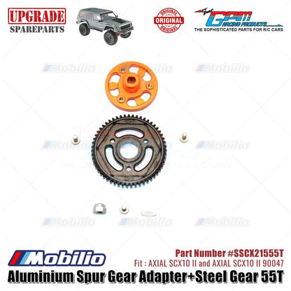 GPM Part #SSCX21555T Aluminium Spur Gear Adapter and Steel Gear 55T RC Upgrade Axial SCX10 II Crawler Adventure