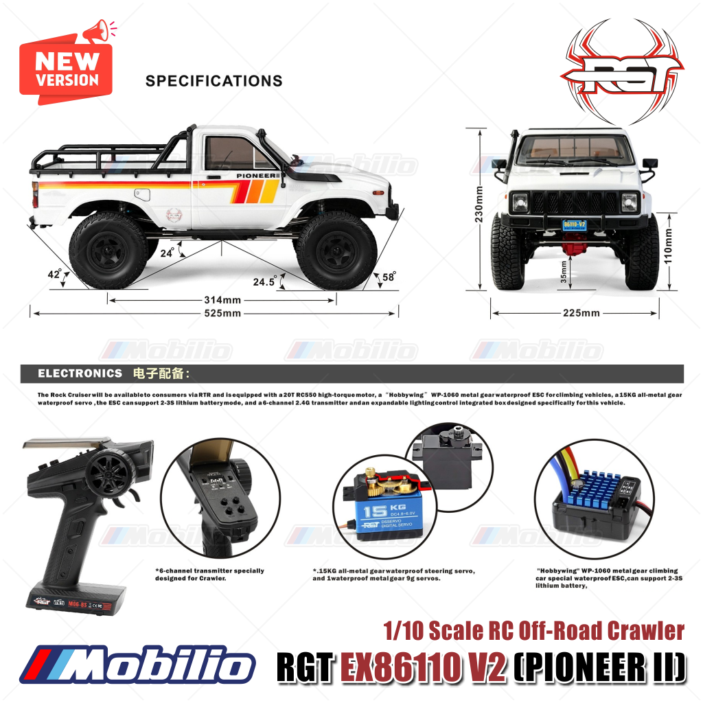 RGT EX86110 V2 PIONEER II 1/10 Scale Rock Crawler EX86110V2 4WD Offroad RTR RC Car