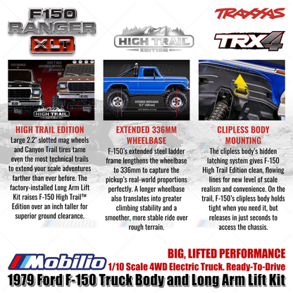 Traxxas 92046-4 TRX4 TRX-4 1/10 High Trail 1979 Ford F150 Ranger XLT RC Truck Tanpa Klip