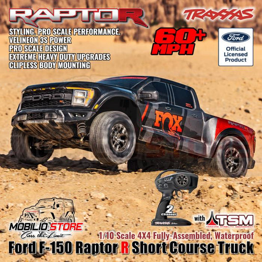 Traxxas 101076-4 Ford F-150 Raptor R Short Course Truck 1/10 Scale 4X4 VXL RTR dengan Velineon 3S Power dan TSM untuk Performa Maksimal - Control