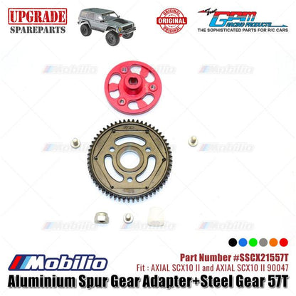 GPM Part #SSCX21557T Aluminium Spur Gear Adapter and Steel Gear 57T RC Upgrade Axial SCX10 II Crawler Adventure