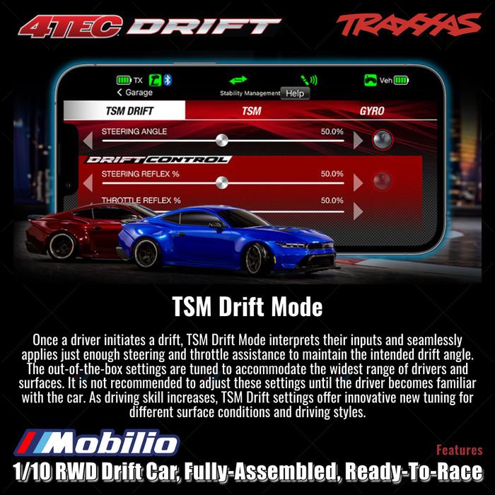 Traxxas 105237-4 Ford Mustang 4-Tec Drift: Mobil Drift RWD 1/10 Tahan Air RTR TSM dengan Modul Nirkabel