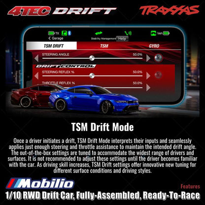 Traxxas 105237-4 Ford Mustang 4-Tec Drift: Mobil Drift RWD 1/10 Tahan Air RTR TSM dengan Modul Nirkabel