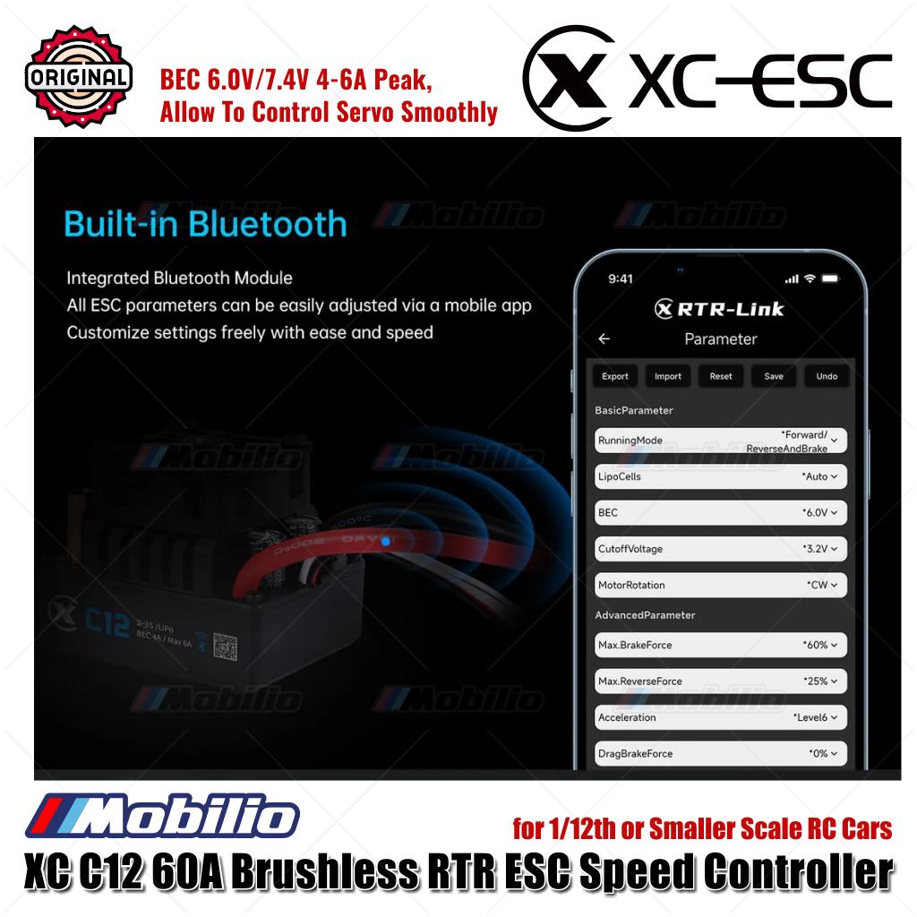 ESC Pengontrol Kecepatan Tanpa Sensor Tanpa Kuas XC-ESC C12 60A RTR untuk Mobil RC Skala 1/12 atau Lebih Kecil