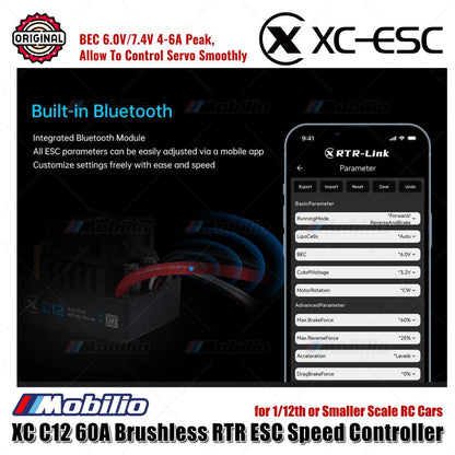 ESC Pengontrol Kecepatan Tanpa Sensor Tanpa Kuas XC-ESC C12 60A RTR untuk Mobil RC Skala 1/12 atau Lebih Kecil