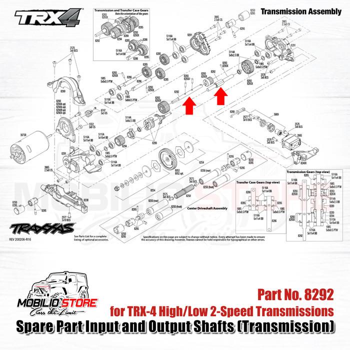 Traxxas Part #8292 Replacement input and output shafts for TRX-4 and TRX-6 high/low 2-speed transmissions