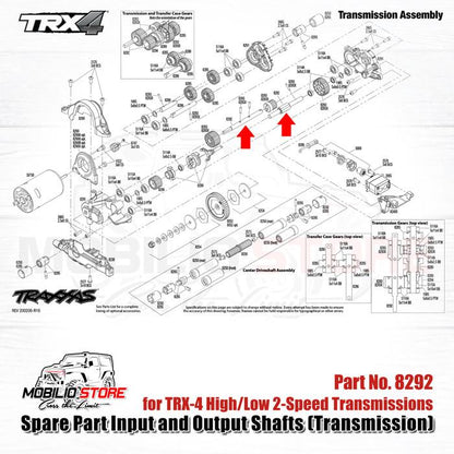 Traxxas Part #8292 Replacement input and output shafts for TRX-4 and TRX-6 high/low 2-speed transmissions