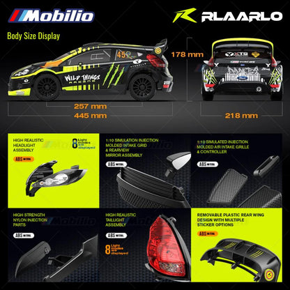 Rlaarlo XTS-F10 Mobil Reli Tanpa Sikat Skala 1/10 RTR Versi KIT Serat Karbon dengan Kontrol Jarak Jauh