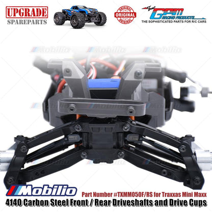 GPM Part #TXMM050F/RS 4140 Carbon Steel Front / Rear Driveshafts and Drive Cups for RC Traxxas Mini Maxx