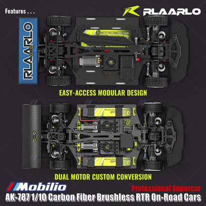 Rlaarlo AK-787 Mobil Supercar Profesional Serat Karbon Tanpa Sikat RTR 2.4GHz Mobil On-Road Kendali Jarak Jauh