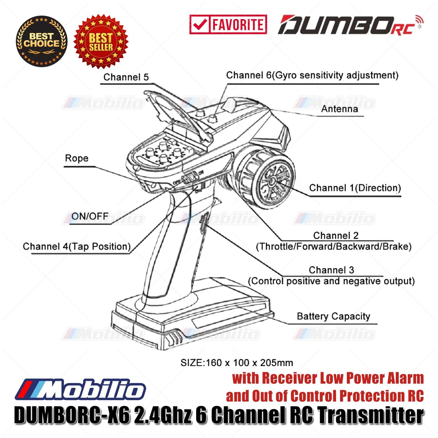 Dumborc X6 2.4Ghz 6 Channel RC Transmitter with Receiver P6F P6FG P6DC Waterproof Version Available
