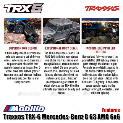 Traxxas TRX-6 G63 AMG 6x6 RTR RC Car Crawler Adventure 1/10 Scale TRX6 Ready New Clipless Body Mounting LED Light Kit Waterproof Speed Control