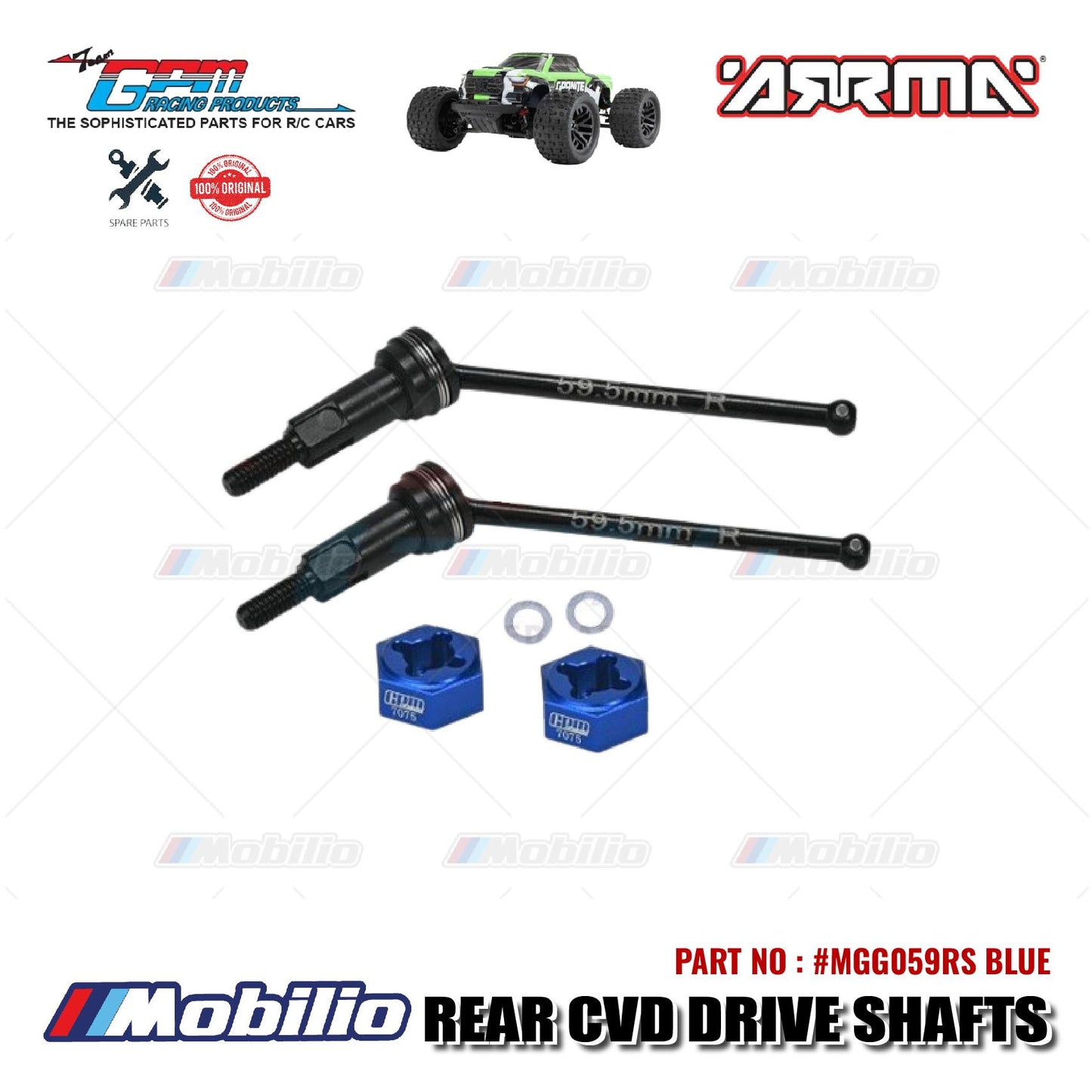 GPM Part #MGG059RS Medium Carbon Steel Rear CVD Drive Shafts with Wheel Hex RC Arrma Granite Typhon Grom Mega