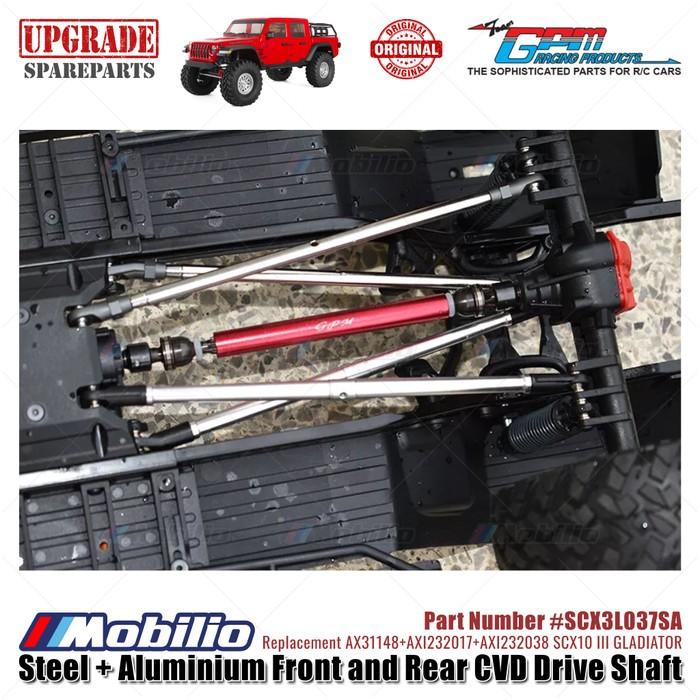 GPM Part #SCX3L037SA Steel & Aluminium Front Rear CVD Drive Shaft Upgrade RC Axial SCX10 III Jeep Gladiator Remote Motor Control Toy