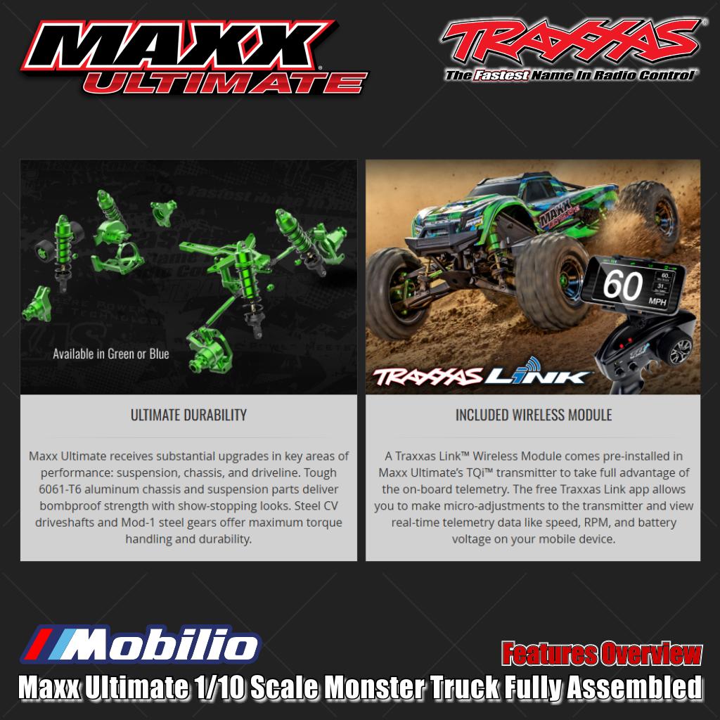 Traxxas 89087-4 Maxx Ultimate Truk Monster Skala 1/10 Rakitan Lengkap RTR Siap Balap RC dengan Sistem Radio TQi 2.4 GHz dan Sistem Tenaga Brushless VXL-4S