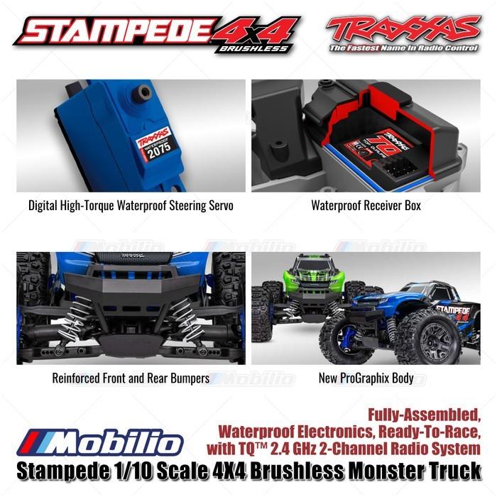 Traxxas 67154-4 Stampede BL-2S Truk Monster 4X4 Brushless Skala 1/10 Rakitan Lengkap Tahan Air RTR