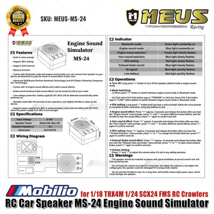 MEUS Racing RC Car Speaker MS-24 Simulator Suara Mesin MEUS-MS-24 untuk 1/18 TRX4M 1/24 SCX24 FMS RC Crawlers