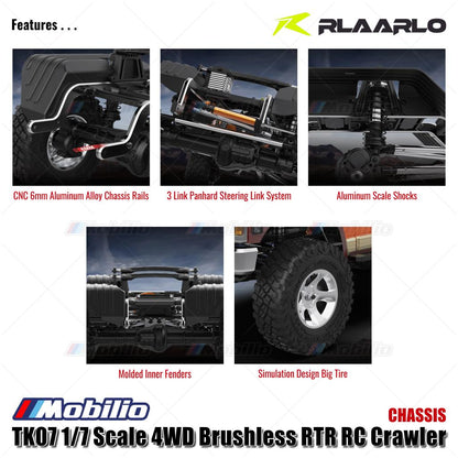 Rlaarlo TK07 Skala 1/7 4WD Brushless RTR 2.4GHz RC Crawler Adventure Off-Road Remote Control