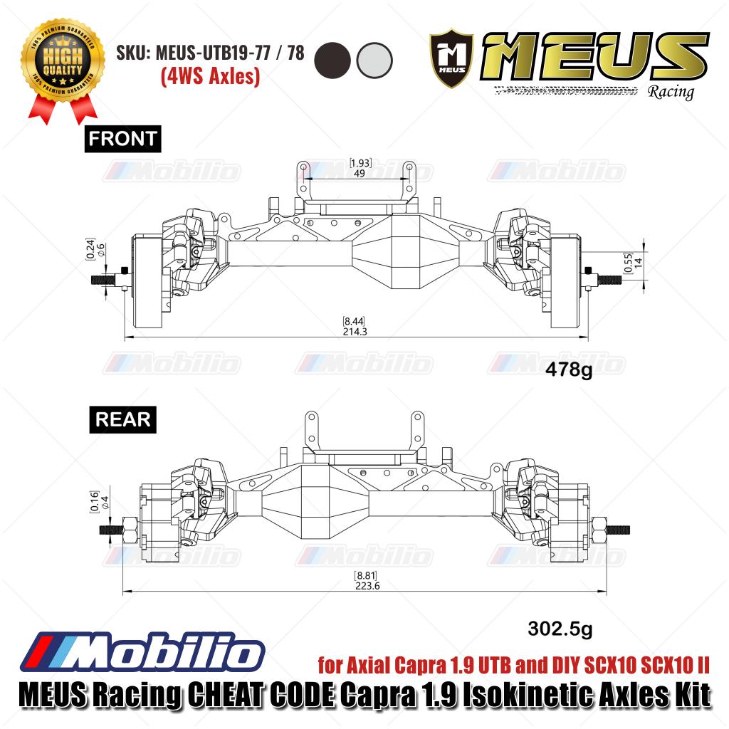 MEUS Racing CHEAT CODE Capra 1.9 Isokinetic Axles Kit 4WS MEUS-UTB19-77 / 78 untuk Axial Capra 1.9 UTB dan DIY SCX10 SCX10 II