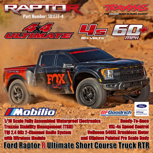 Traxxas 101177-4 FOX-2Ford Raptor R Ultimate 4X4 Short Course Truck RC 1/10 Scale Fully Assembled Waterproof RTR Remote Control dengan Velineon 540XL Motor & TQi 2.4 GHz Radio System - Gear